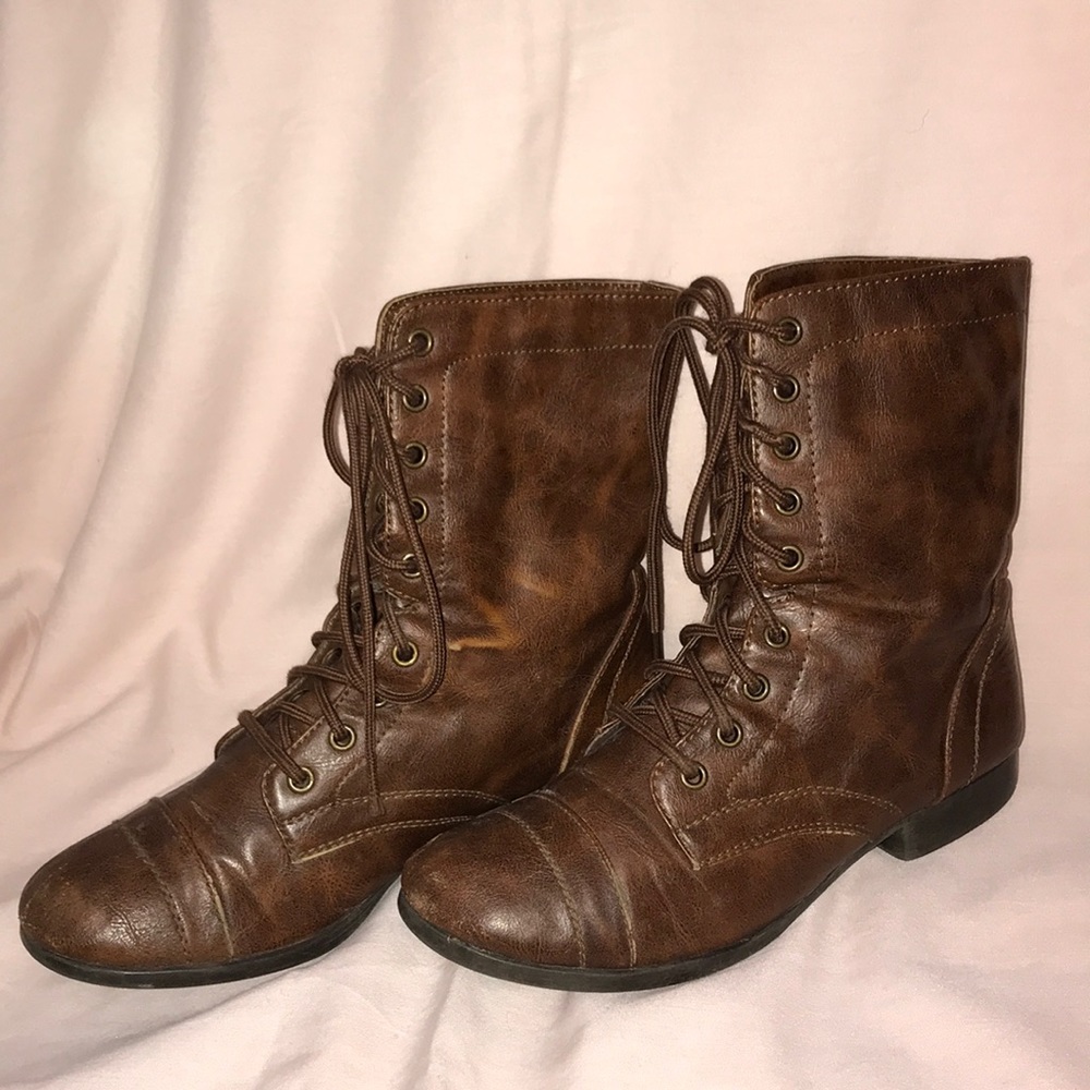 Faux Leather Lace Up Boots